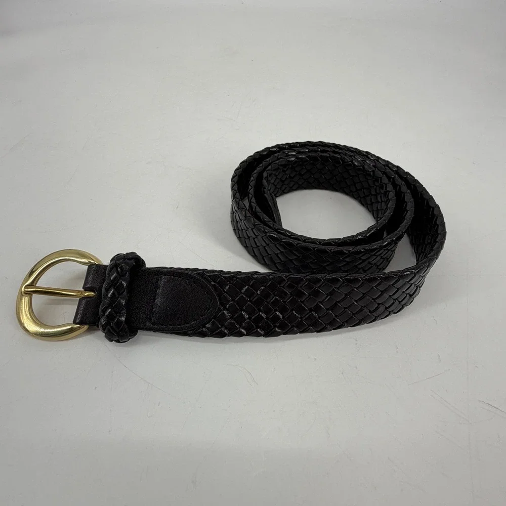 Talbots Womens‎ Dark Brown Braided Genuine Leather Belt Brass Buckle Size M